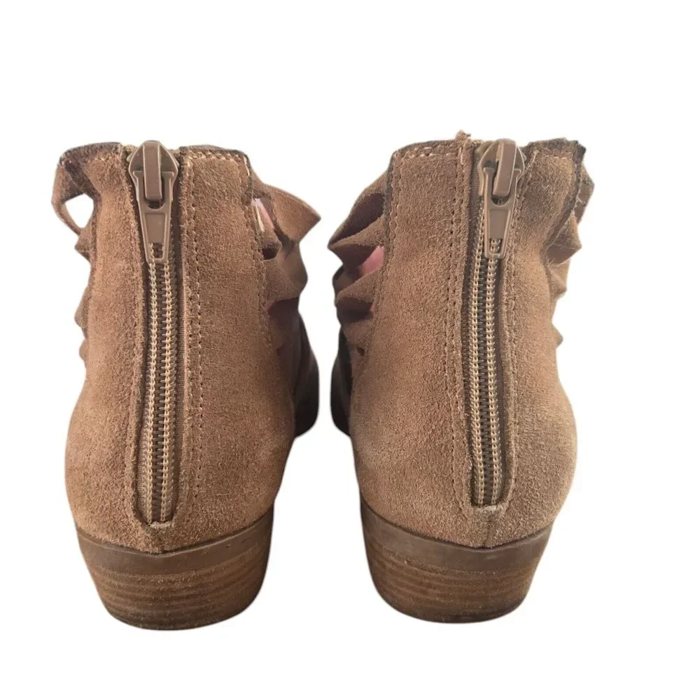 Carlos Santana Womens 7 Brown Suede Caged‎ Strappy Back Zip Ankle Bootie
